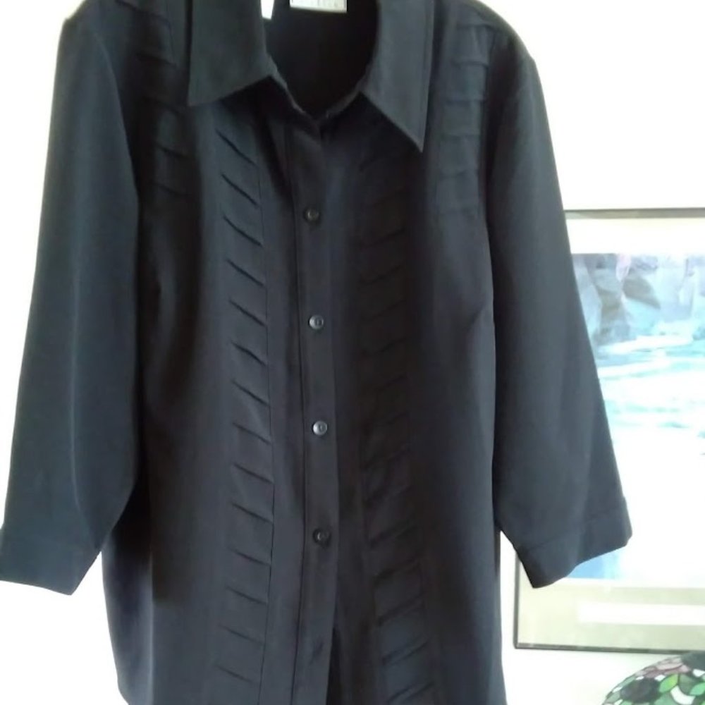 Kathy Che Stretch Black Blouse with Pleating